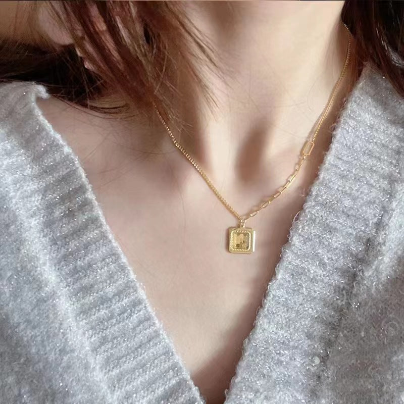 Kalung Sisik Ikan Kotak Emas 18K - Stainless Steel Anti Kusam Gaya Korea - 我的商店