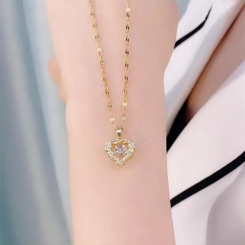Kalung Detak Jantung Berlian Gaya Korea - Stainless Steel Perak Anti Kusam, Hypoallergenic - 我的商店