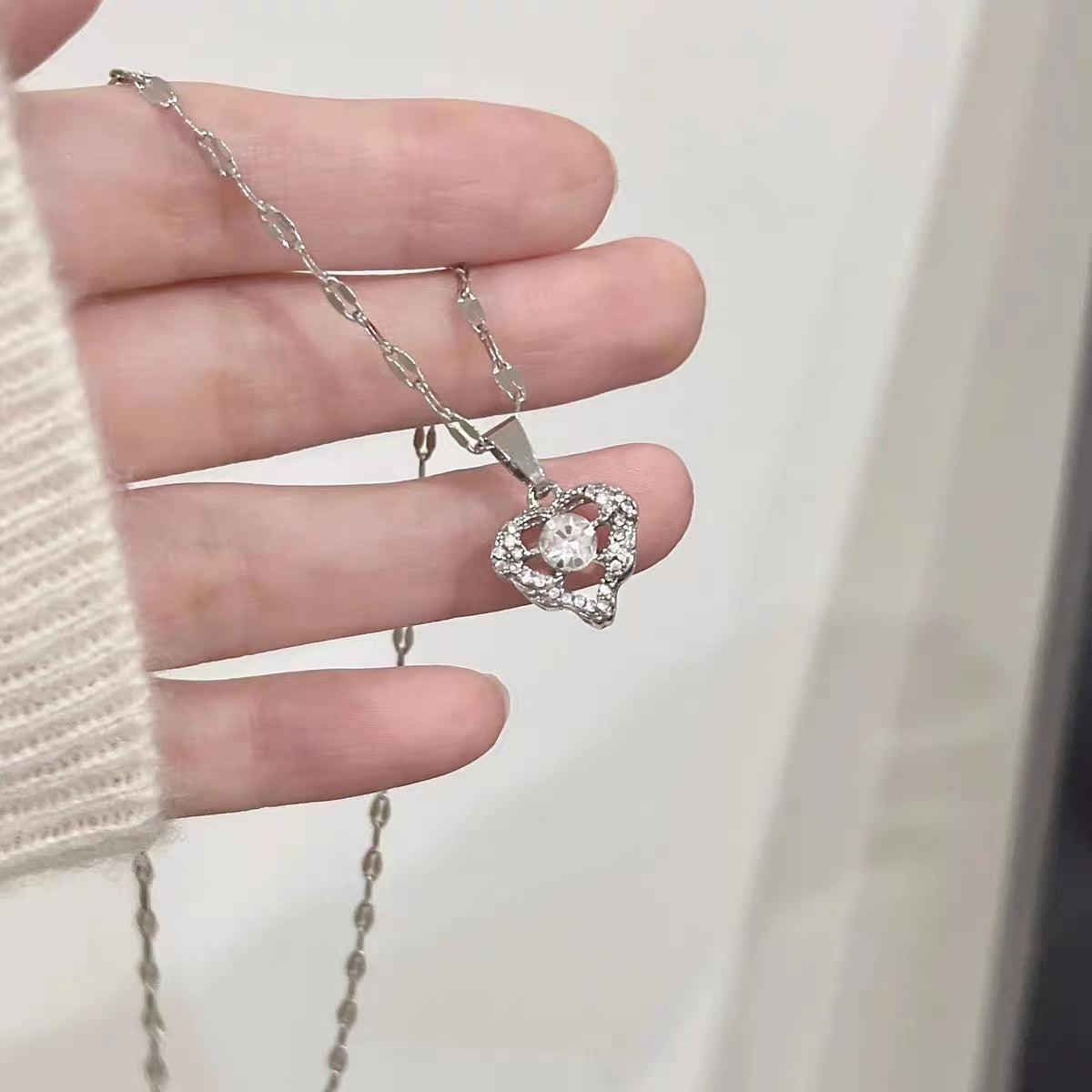 Kalung Detak Jantung Berlian - Emas 18K Stainless Steel Anti Kusam, Aksesoris Wanita Mewah - 我的商店