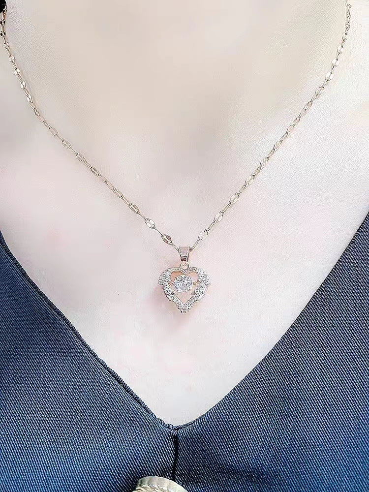 Kalung Detak Jantung Berlian Gaya Korea - Stainless Steel Perak Anti Kusam, Hypoallergenic - 我的商店