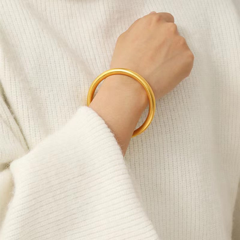 Gelang Bangle Emas untuk Wanita - Stainless Steel Vintage Anti Pudar | Aksesoris Perhiasan Elegan - 我的商店