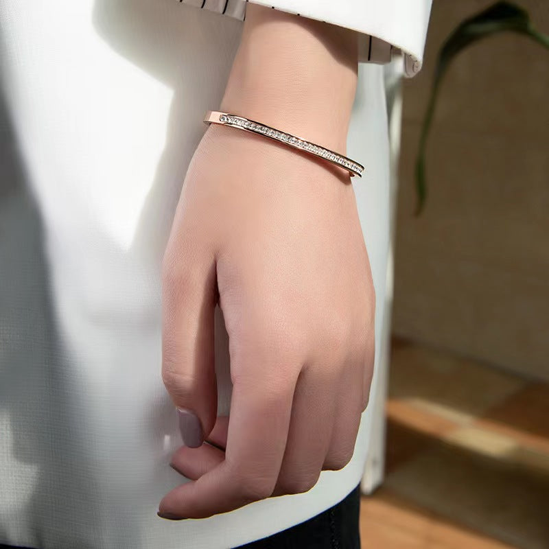 Gelang Mewah Wanita - Berlian & Emas 18K Stainless Steel Anti Pudar - 我的商店