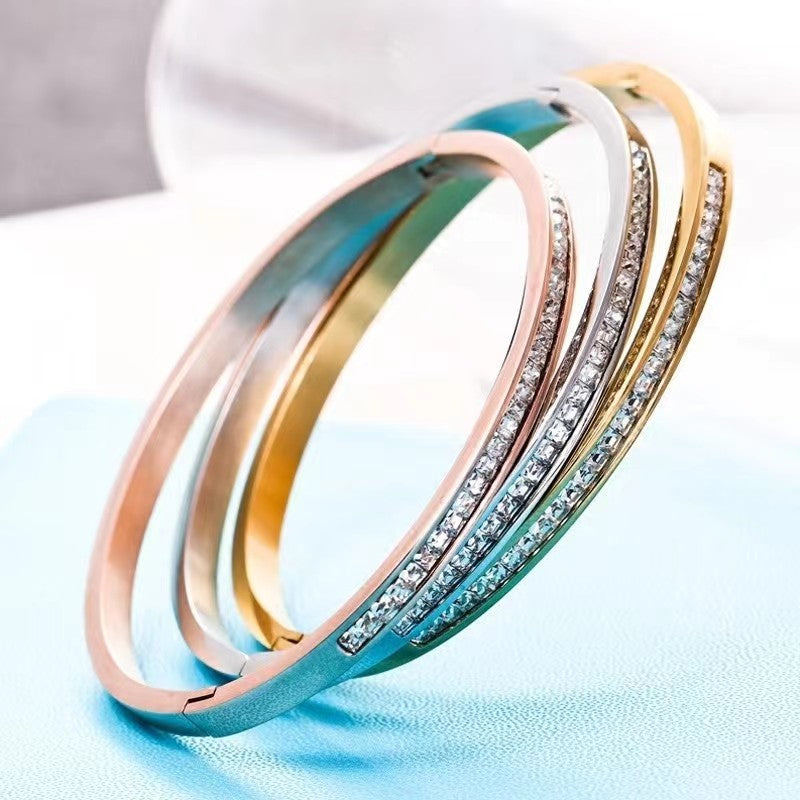 Gelang Mewah Wanita - Berlian & Emas 18K Stainless Steel Anti Pudar - 我的商店