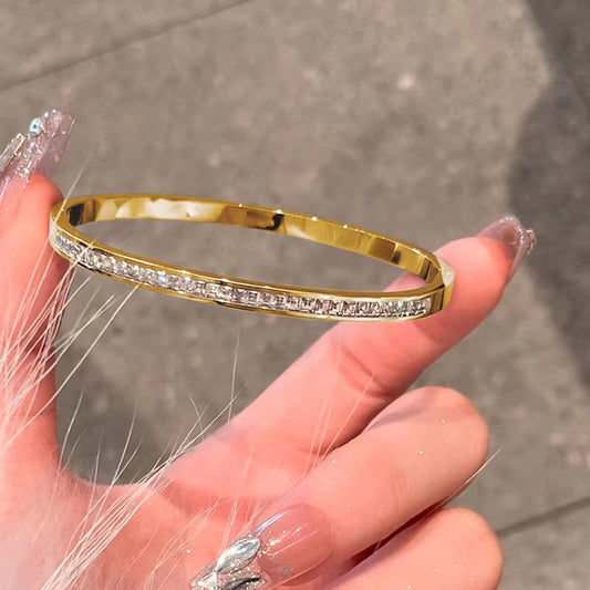 Gelang Mewah Wanita - Berlian & Emas 18K Stainless Steel Anti Pudar - 我的商店