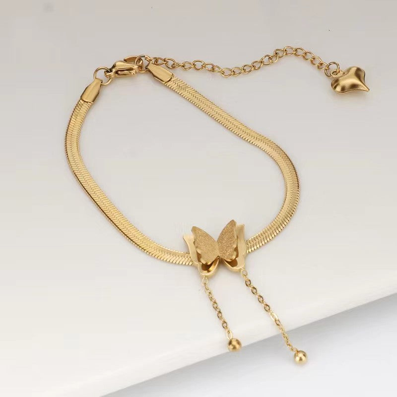 Gelang Kupu-Kupu Wanita - Rantai Emas Stainless Steel Anti Kusam, Hadiah Elegan - 我的商店
