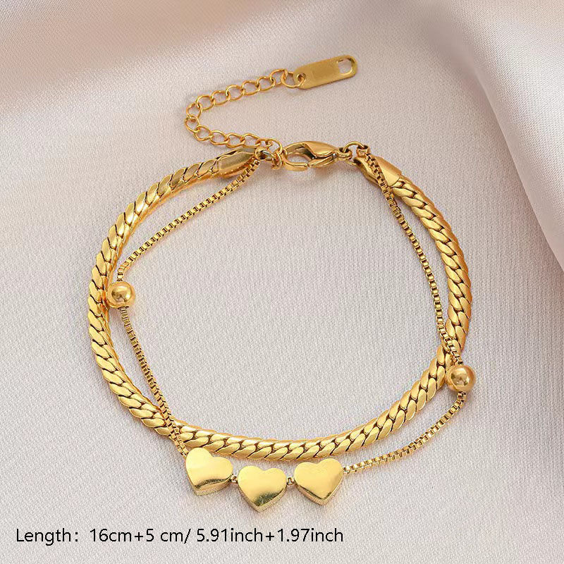 Gelang Love Heart 2 Lapis untuk Wanita - Bangle Stainless Steel 18k Emas Anti Pudar | Aksesoris Perhiasan Elegan - 我的商店
