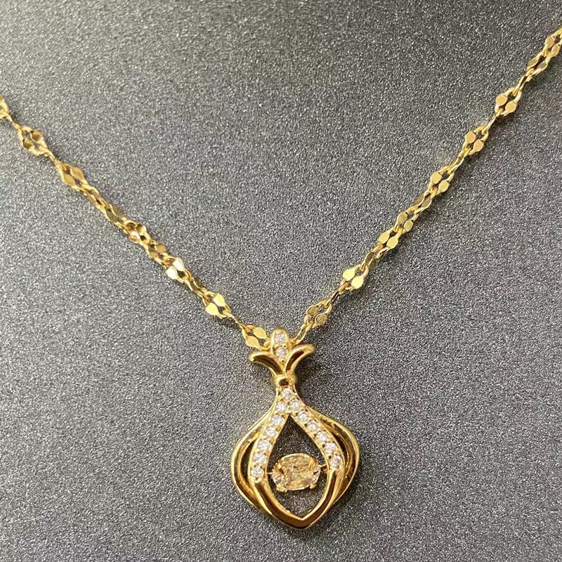 Kalung 18K Emas Berlian Stainless Steel untuk Wanita - Perhiasan Fashion Korea Anti Pudar | Aksesoris Elegan - 我的商店