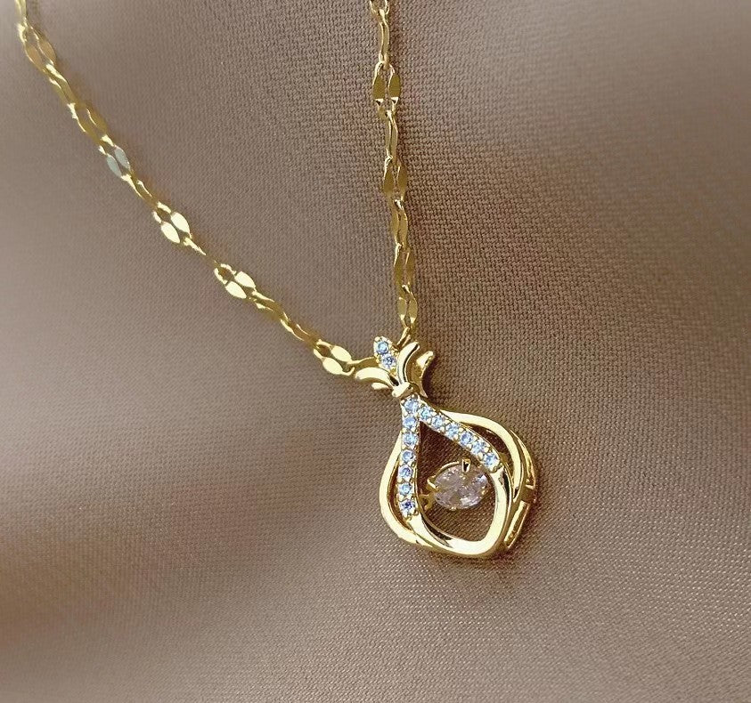 Kalung 18K Emas Berlian Stainless Steel untuk Wanita - Perhiasan Fashion Korea Anti Pudar | Aksesoris Elegan - 我的商店