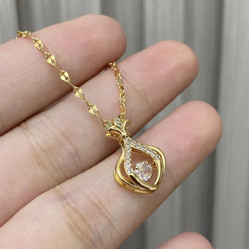 Kalung 18K Emas Berlian Stainless Steel untuk Wanita - Perhiasan Fashion Korea Anti Pudar | Aksesoris Elegan - 我的商店
