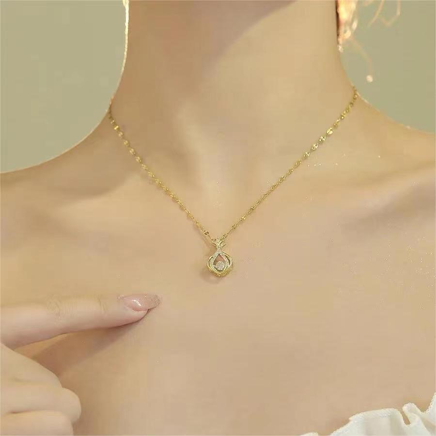 Kalung 18K Emas Berlian Stainless Steel untuk Wanita - Perhiasan Fashion Korea Anti Pudar | Aksesoris Elegan - 我的商店