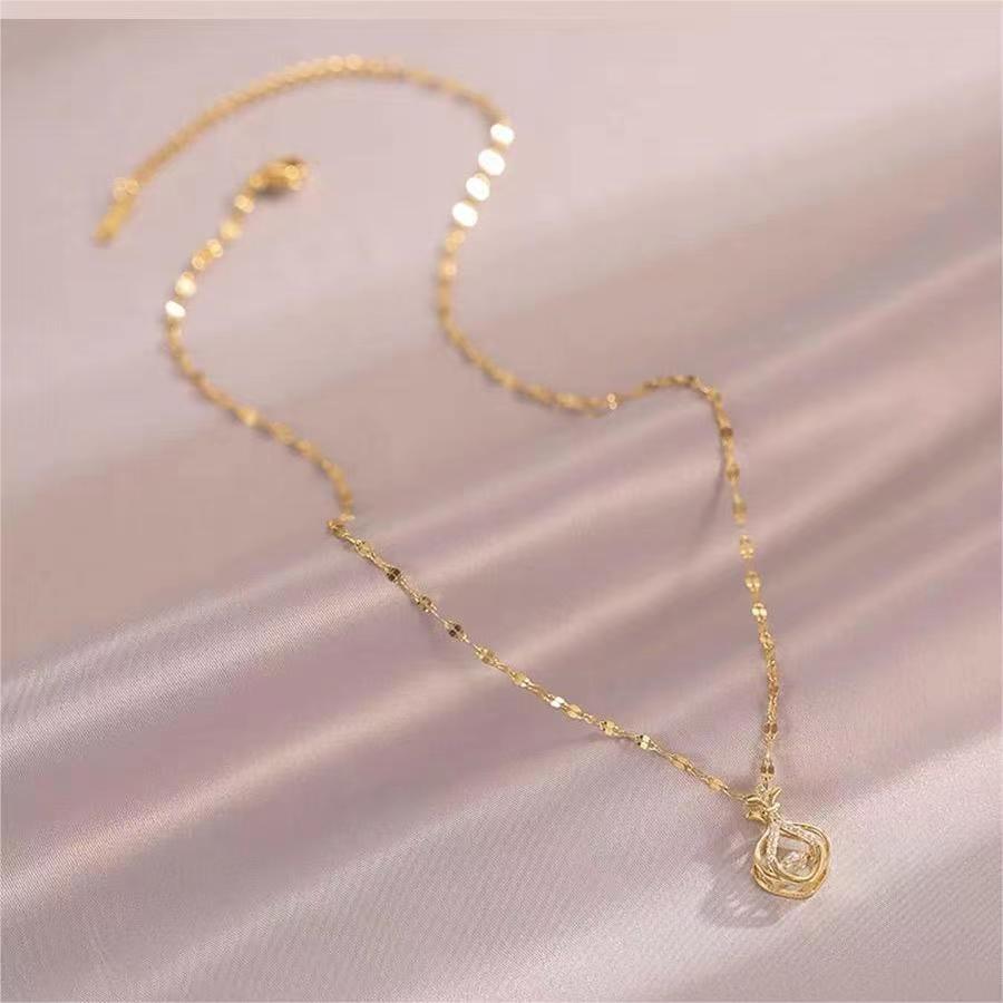 Kalung 18K Emas Berlian Stainless Steel untuk Wanita - Perhiasan Fashion Korea Anti Pudar | Aksesoris Elegan - 我的商店