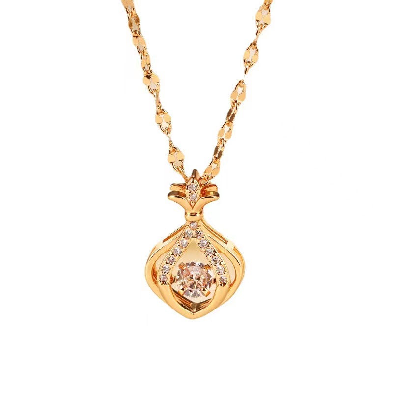Kalung 18K Emas Berlian Stainless Steel untuk Wanita - Perhiasan Fashion Korea Anti Pudar | Aksesoris Elegan - 我的商店