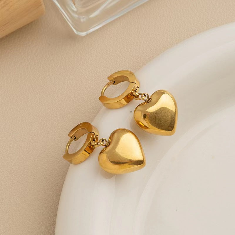 Hikaw Emas 18K Anti Pudar - Lucky Ball Stainless Steel untuk Wanita | Anting Hypoallergenic & Tahan Lama - 我的商店