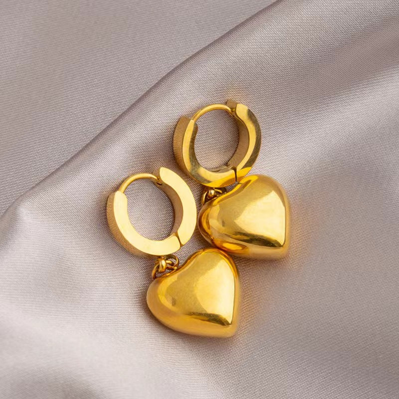 Hikaw Emas 18K Anti Pudar - Lucky Ball Stainless Steel untuk Wanita | Anting Hypoallergenic & Tahan Lama - 我的商店