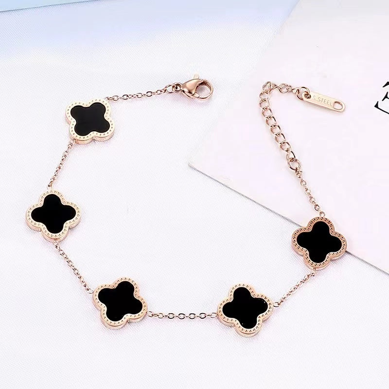 Gelang Daun Semanggi Wanita - Rantai Emas Stainless Anti Kusam, Aksesoris Perhiasan Elegan - 我的商店