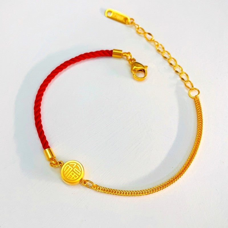 Gelang Lucky FU untuk Wanita - Rantai Emas Anti Pudar | Aksesoris Perhiasan Elegan - 我的商店