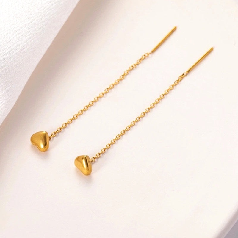 Anting Heart Ear Line Lapis Emas 18K - Hypoallergenic & Anti Karat untuk Wanita - 我的商店