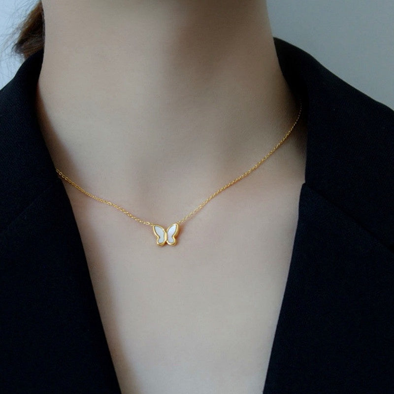 Kalung Kupu-Kupu Emas untuk Wanita – Perhiasan Choker Vintage Titanium Gaya Korea - 我的商店