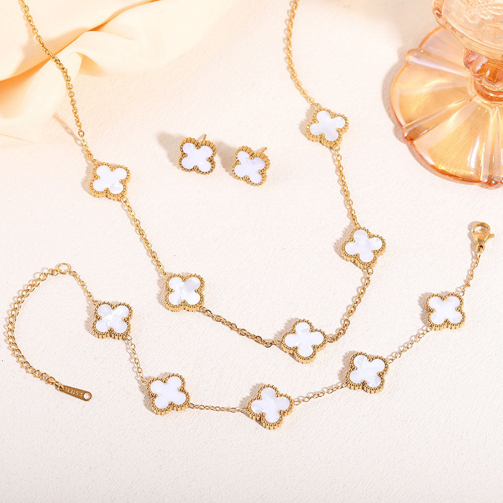 Four-leaf Clover Set Gelang Keberuntungan - Perhiasan Wanita Anti Karat dari Baja Tahan Karat 我的商店