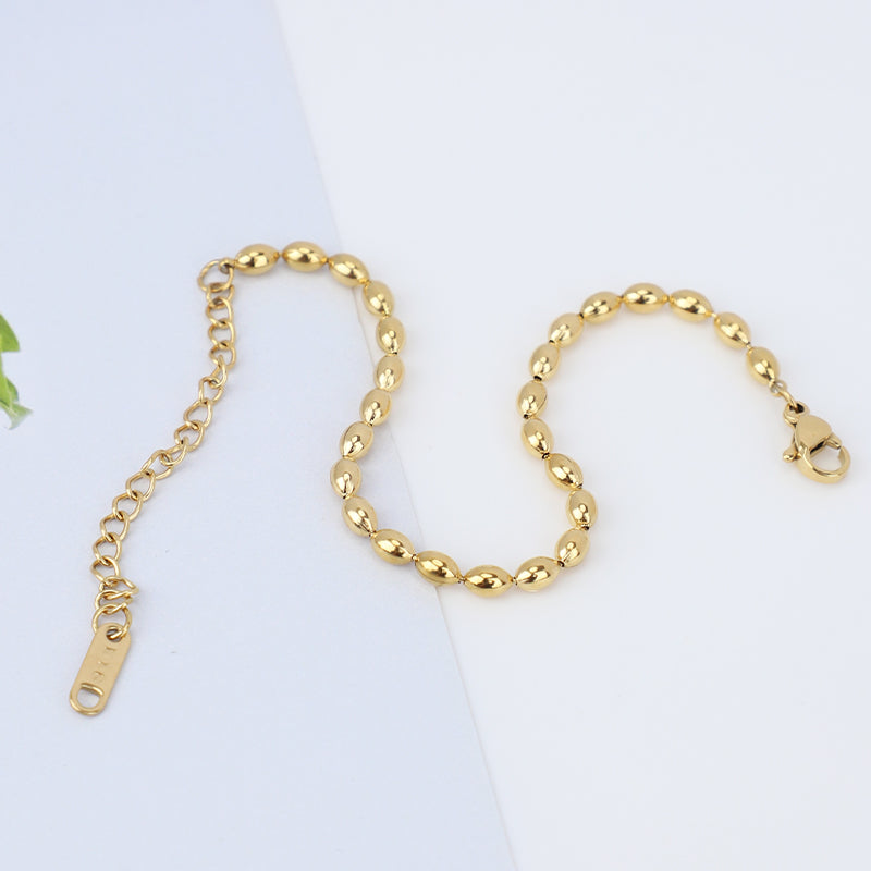 Gelang Wanita Minimalis - Rantai Emas dengan Manik Stainless Steel, Aksesoris Perhiasan Elegan - 我的商店