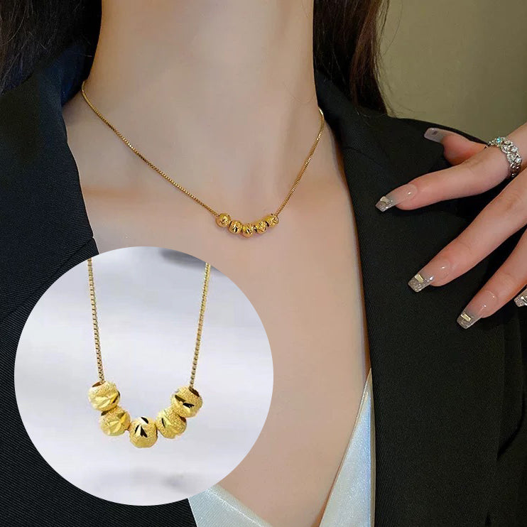 Kalung Lucky Beads Stainless Silver untuk Wanita - Rantai Emas Anti Pudar | Choker Perhiasan Elegan - 我的商店