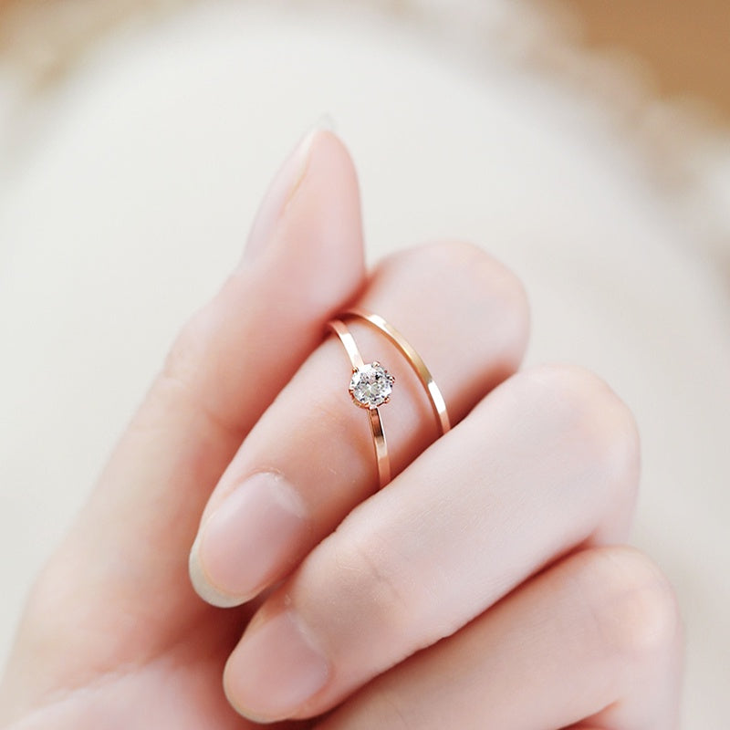 Cincin Tunangan Emas Rose - Berlian 1 Karat, Titanium Steel Anti Karat untuk Wanita - 我的商店