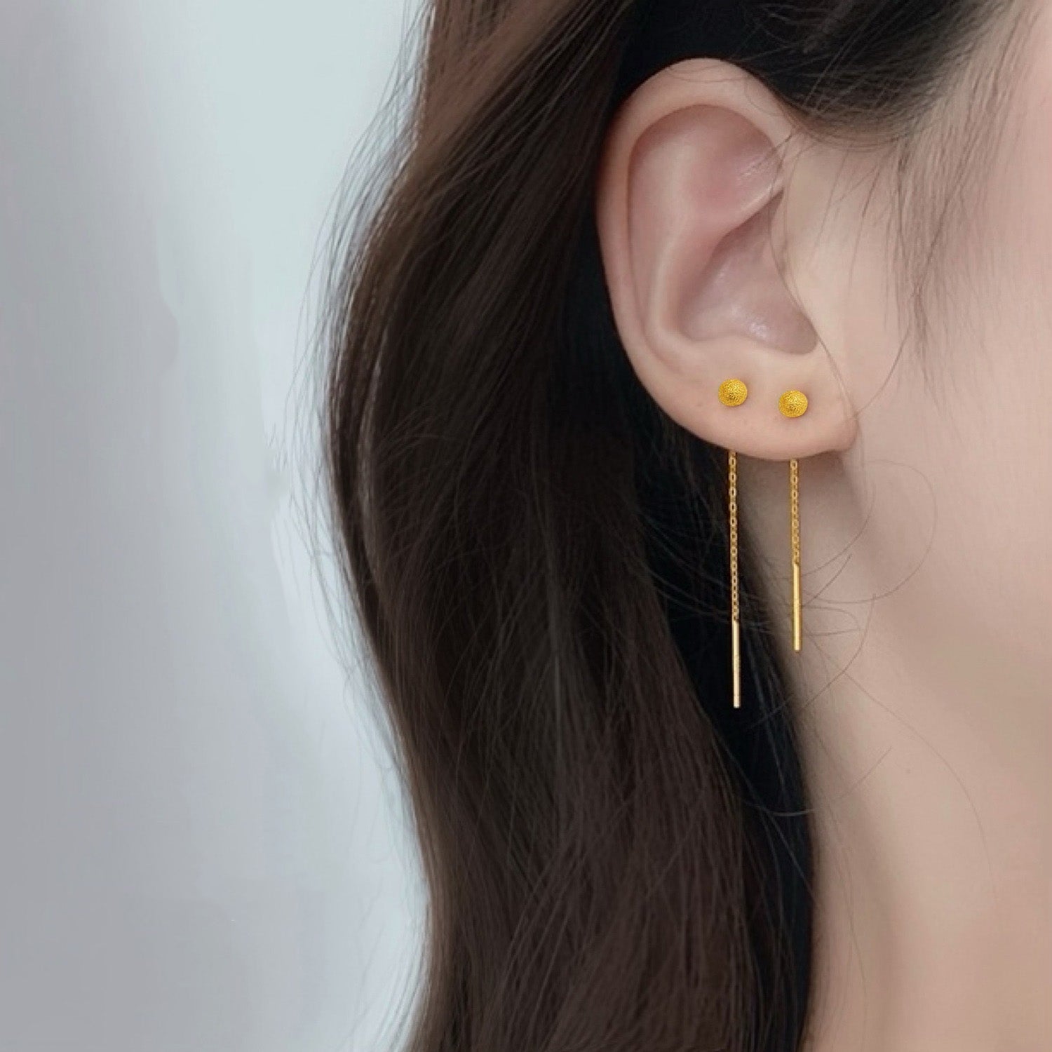 Anting untuk Wanita - Bead Frosted Gantung Stainless Steel Hypoallergenic | Perhiasan Elegan - 我的商店