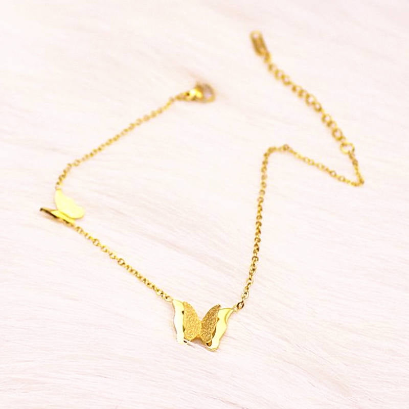 Gelang Kupu-Kupu Emas 18k untuk Wanita - Gelang Kaki Titanium Steel Anti Karat | Perhiasan Elegan - 我的商店