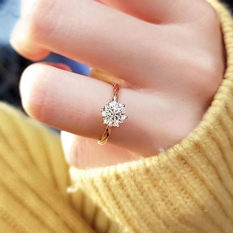 Cincin Janji Lapisan Emas 24k untuk Wanita - Stainless Steel | Perhiasan Hadiah Pertunangan Elegan - 我的商店