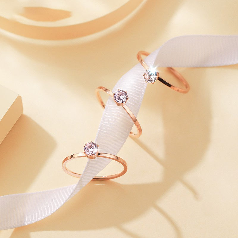 Cincin Tunangan Emas Rose - Berlian 1 Karat, Titanium Steel Anti Karat untuk Wanita - 我的商店