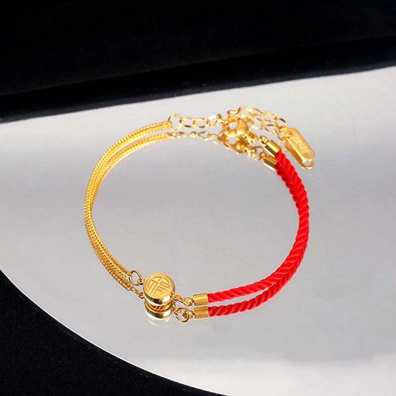 Gelang Lucky FU untuk Wanita - Rantai Emas Anti Pudar | Aksesoris Perhiasan Elegan - 我的商店