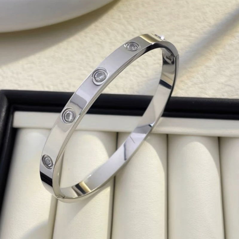 Gelang Berlian Mewah 18k Emas untuk Wanita - Bangle Stainless Steel Anti Pudar | Aksesoris Perhiasan Elegan - 我的商店