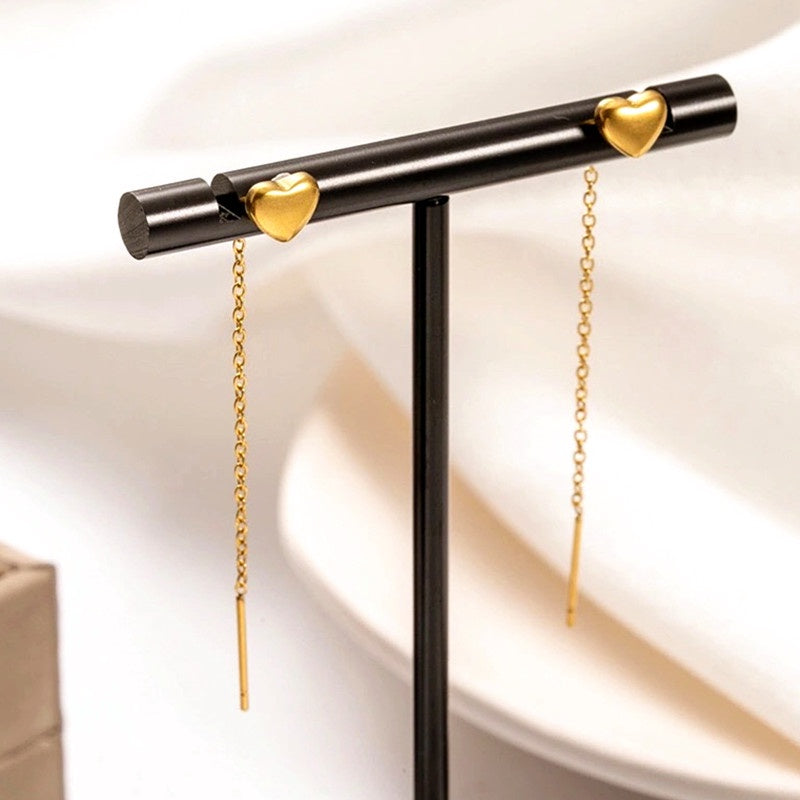 Anting Heart Ear Line Lapis Emas 18K - Hypoallergenic & Anti Karat untuk Wanita - 我的商店