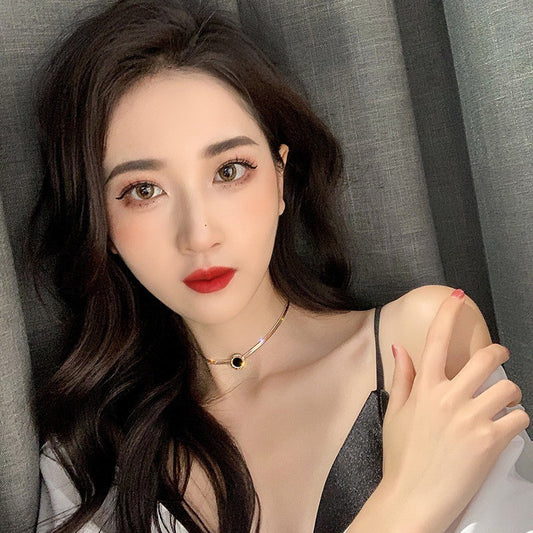 Kalung Liontin Angka Romawi Bulat 18K Emas Rose untuk Wanita – Perhiasan Baja Titanium Anti Karat - 我的商店