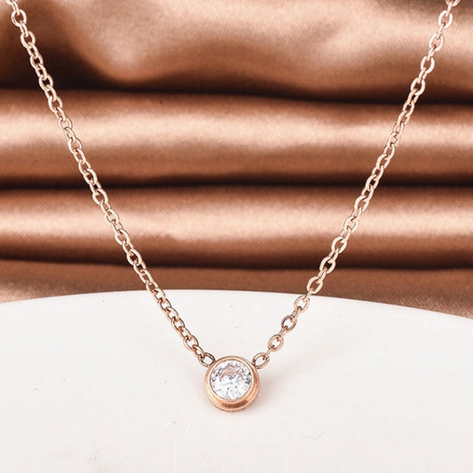 Kalung Choker Stainless Steel Gaya Korea - Liontin Berlian Mewah dengan Rose Gold, Aksesoris Wanita Elegan - 我的商店