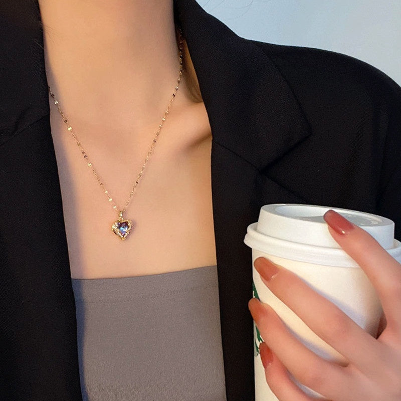 Kalung Wanita Liontin Heart of the Ocean - Stainless Steel Lapis Emas 18K, Tidak Kusam, Elegan & Trendi! - 我的商店