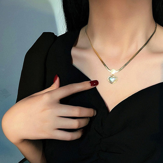 Kalung Choker Wanita Liontin Mutiara Love Heart - Stainless Steel, Tidak Kusam, Elegan & Cocok untuk Hadiah! - 我的商店