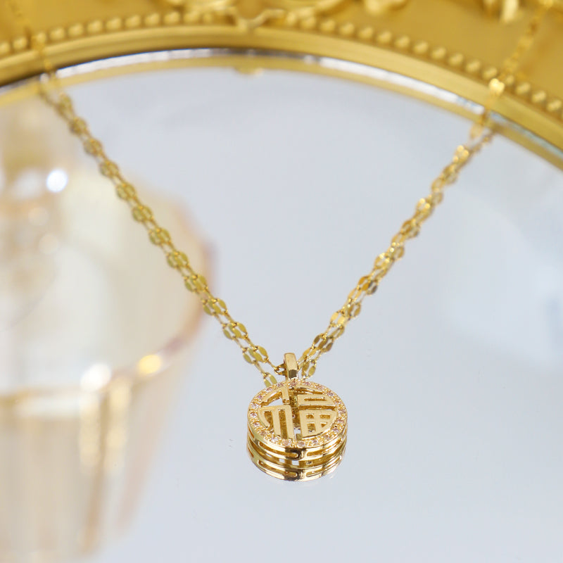 Kalung Berlian "FU" Pembawa Keberuntungan - Stainless Steel Anti Kusam untuk Wanita - 我的商店