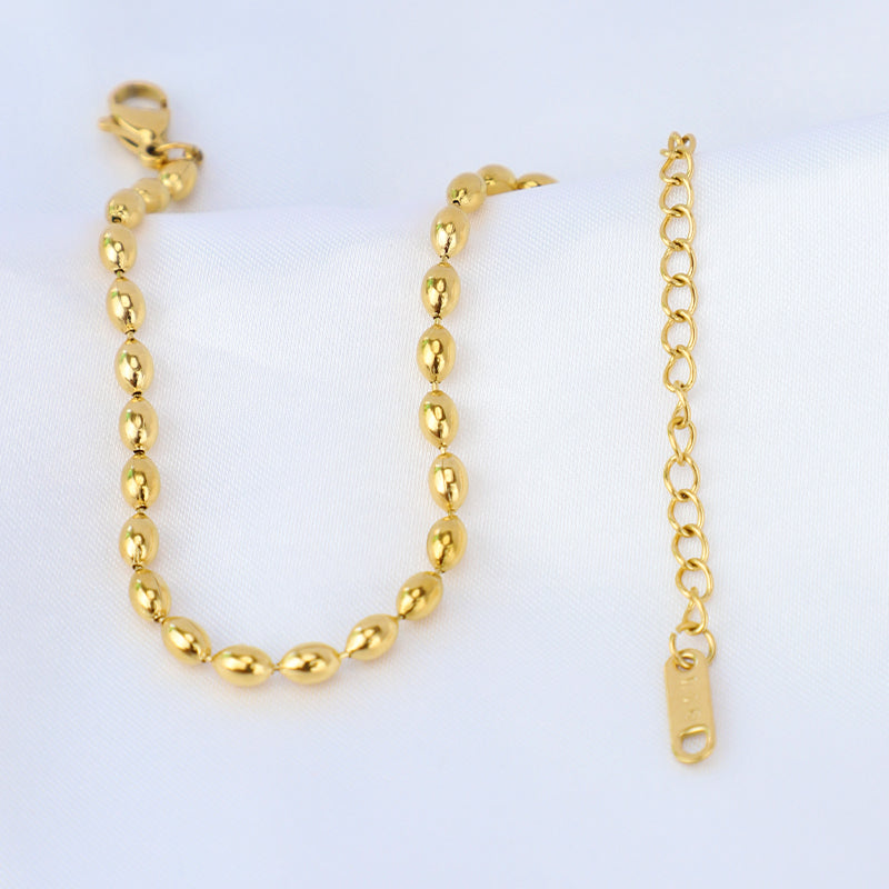 Gelang Wanita Minimalis - Rantai Emas dengan Manik Stainless Steel, Aksesoris Perhiasan Elegan - 我的商店