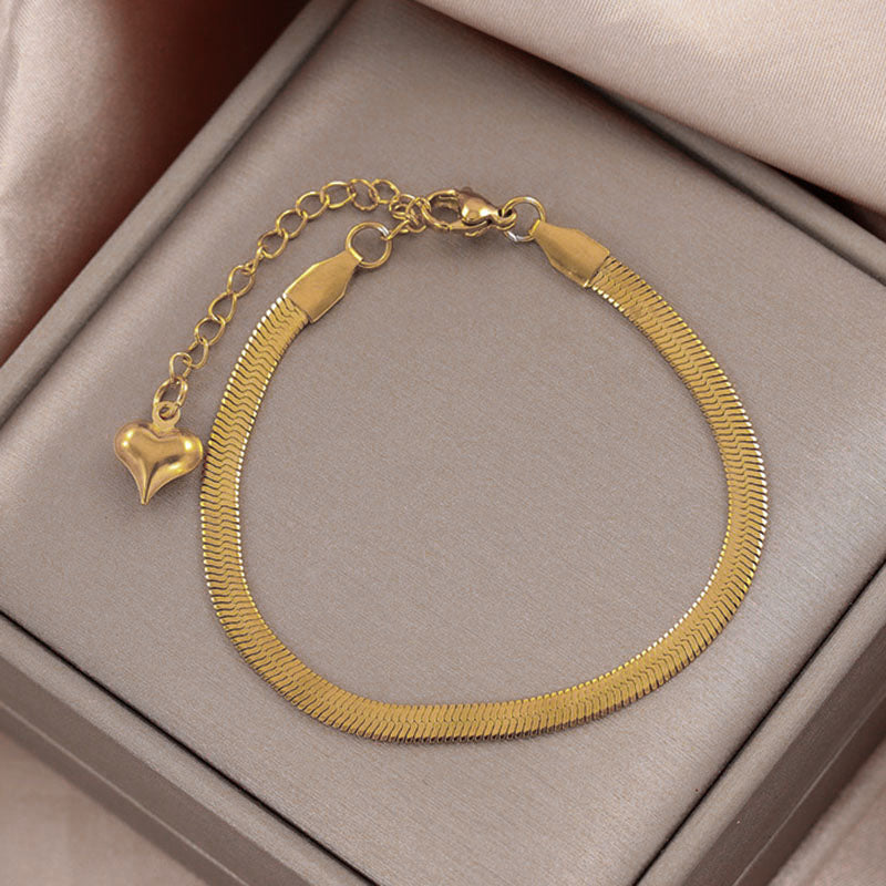 Gelang Couple Minimalis Berbentuk Hati - Stainless Steel Emas Anti Kusam, Aksesoris Pasangan Romantis - 我的商店