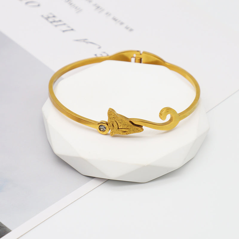 Gelang Wanita Liontin Rubah Emas - Stainless Steel Anti Kusam, Aksesoris Fashion 2025 - 我的商店