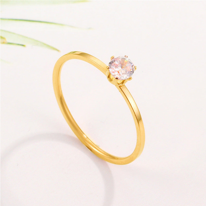 Cincin Berlian 1 Karat Wanita - Titanium Steel Lapis Rose Gold, Anti Karat untuk Tunangan & Pernikahan - 我的商店