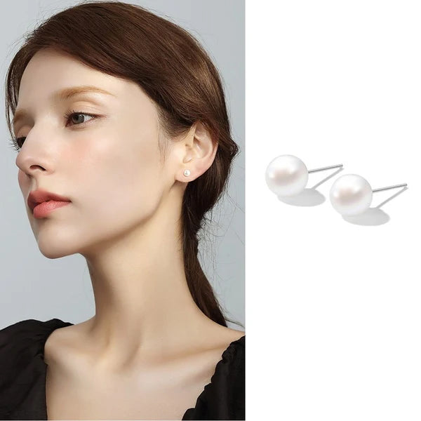 Anting Pearl Stud Wanita - Desain Minimalis Gaya Korea, Perak Berkualitas - 我的商店