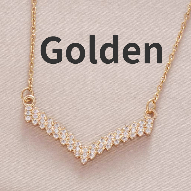 Kalung Wanita V Berlian - Stainless Steel Lapis Emas, Tidak Kusam, Elegan & Cocok untuk Hadiah! - 我的商店