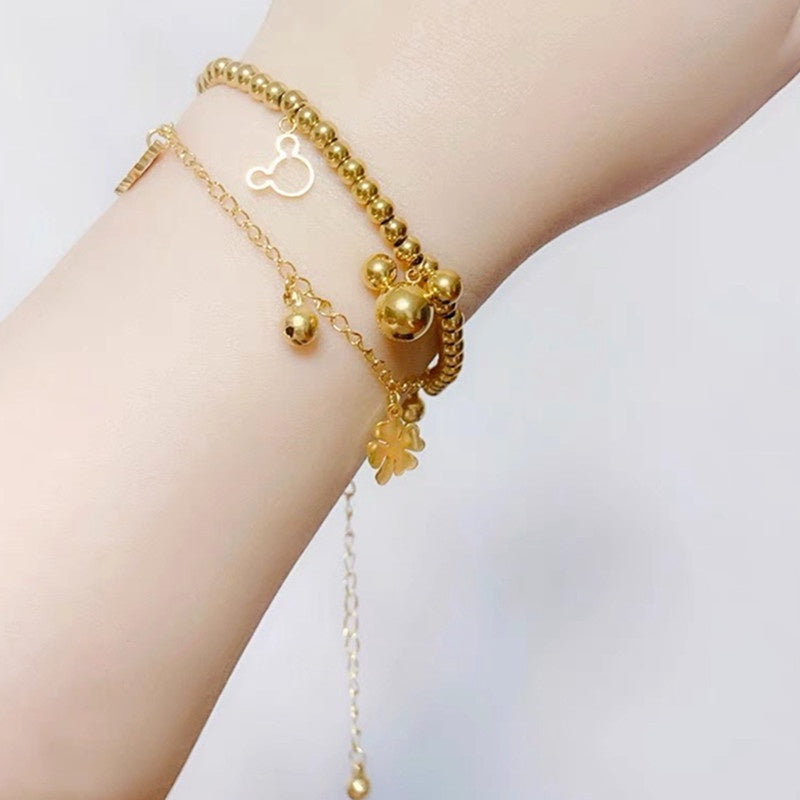 Gelang Kaki Daun Semanggi Wanita - Stainless Steel Emas Anti Kusam, Hadiah Keberuntungan - 我的商店