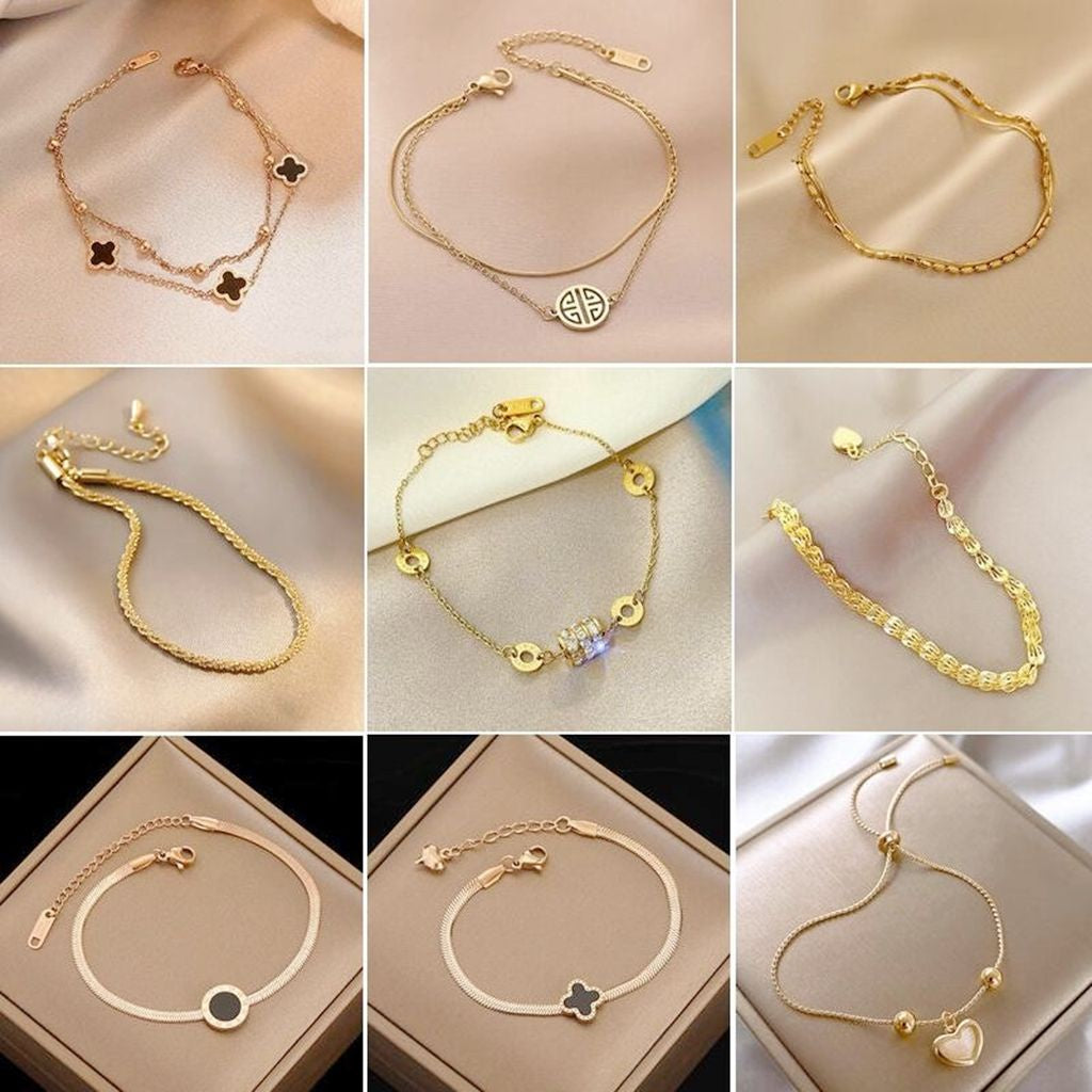 Gelang Wanita Stainless Steel - Rantai Emas 18K Motif Kupu-Kupu, Anti Kusam & Elegan - 我的商店