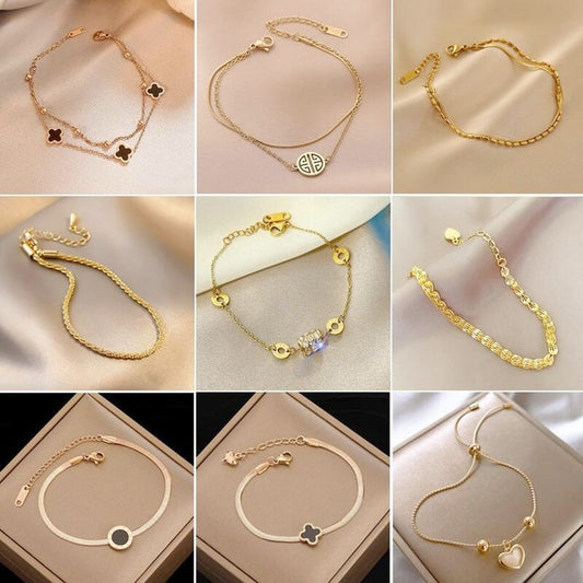 Gelang Wanita Stainless Steel - Rantai Emas 18K Motif Kupu-Kupu, Anti Kusam & Elegan - 我的商店