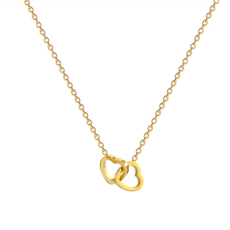Kalung Liontin Hati Ganda Berlapis Emas 18K – Perhiasan Rantai Klavikula Gaya Korea Simpe - 我的商店