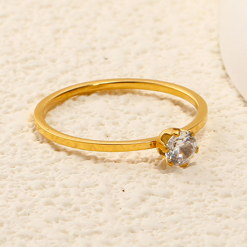 Cincin Berlian 1 Karat Wanita - Titanium Steel Lapis Rose Gold, Anti Karat untuk Tunangan & Pernikahan - 我的商店