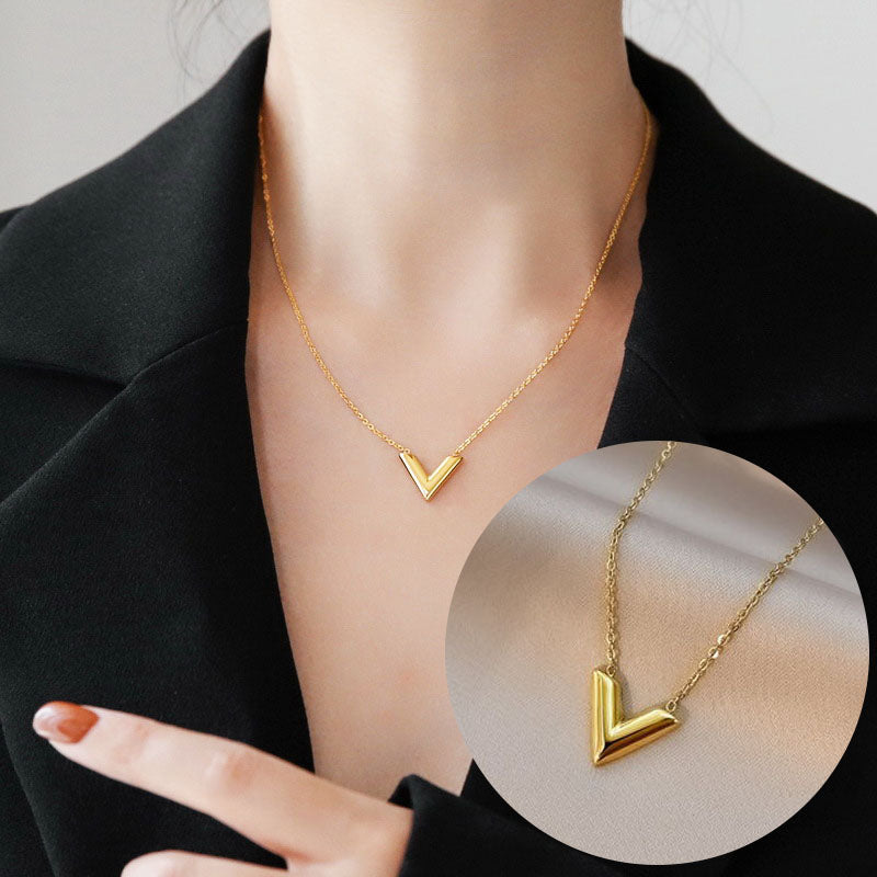 Kalung Huruf untuk Wanita - Stainless Steel 18k Emas Vintage Kwintas | Perhiasan Elegan - 我的商店